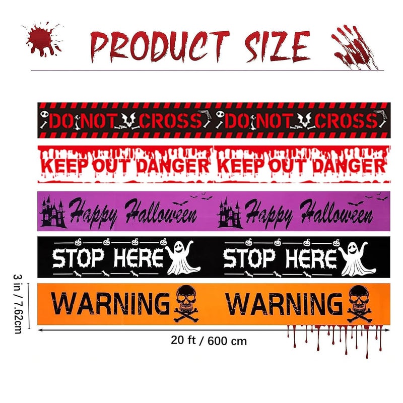 OZIO 5Pcs Halloween Caution Tape, 100 ft Reusable Zombie Tape Halloween Decoration Creepy Scary Decoration Tape for Party Haunted Houses - Image 2